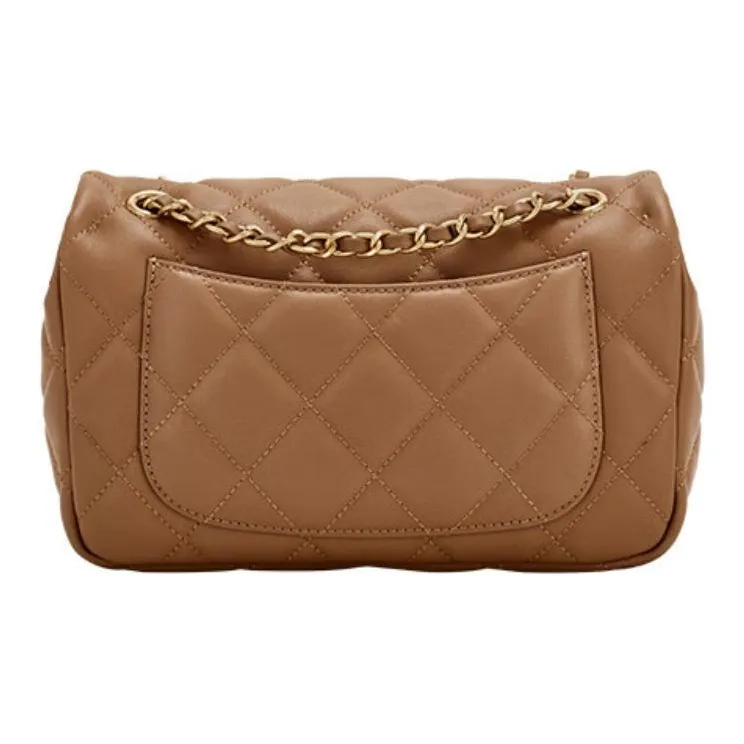 Hush Puppies Cow Leather Patchwork Synthetic Leather Crossbody Bag Shoulder Bag Medium Size Women's Brown-3