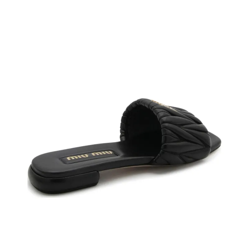 MIU MIU Matelassé Slide Slippers Women's Black-2