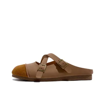 TUOPIN Vibram Sole Leather Patchwork Slip-Resistant Abrasion-Resistant Wrap-toe Slippers Women's
