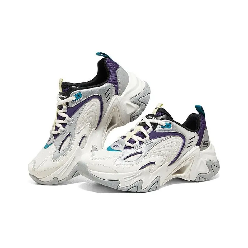Skechers D'Lites Stamina Shoes 'White Silver Purple' Women's-3