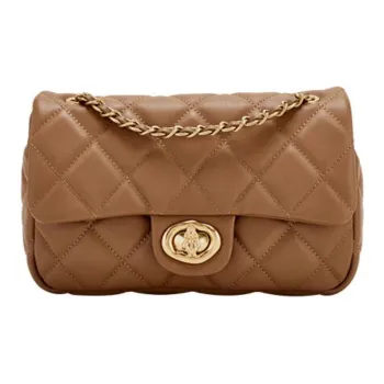 Hush Puppies Cow Leather Patchwork Synthetic Leather Crossbody Bag Shoulder Bag Medium Size Women's Brown