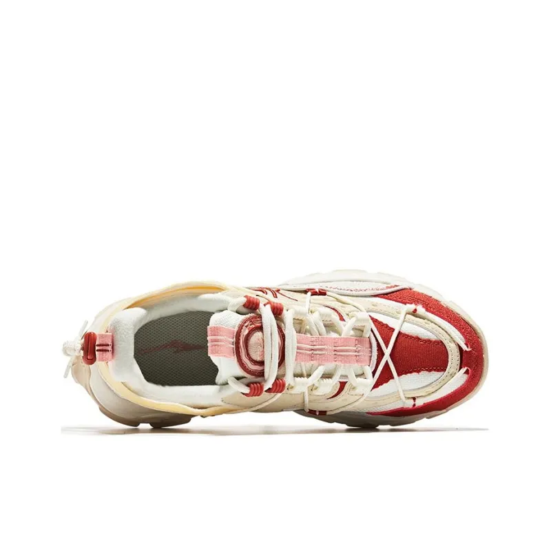 Erke Anti Slip Wear Resistant Low Top Sports Casual Shoes Women's White Red-3