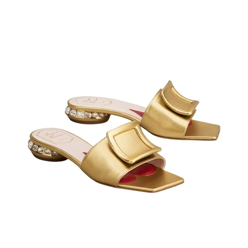 Roger Vivier Strass Heel Stylish Sandals Women's Gold-1