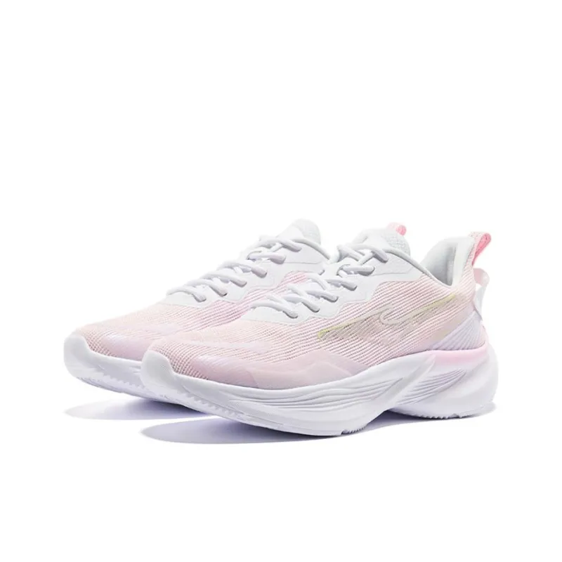 Erke Cushioning Anti Slip And Wear Resistant Low Top Running Shoes Women's White Pink-1