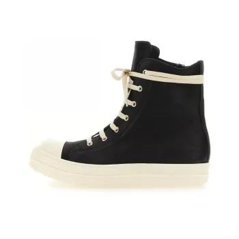 RICK OWENS Ramones Leather High Top Black Cream