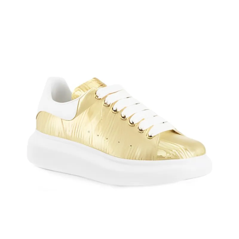 Alexander McQueen Low-Top Skateboard Shoes Women's Gold White-2