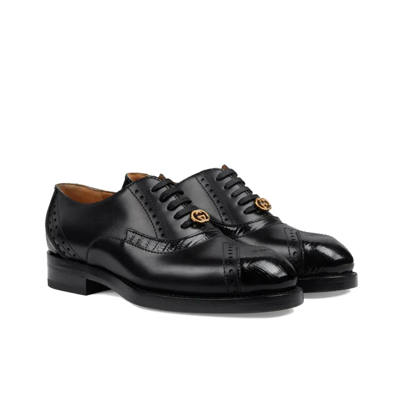 GUCCI Leather Lace up Shoes Black Women's-2
