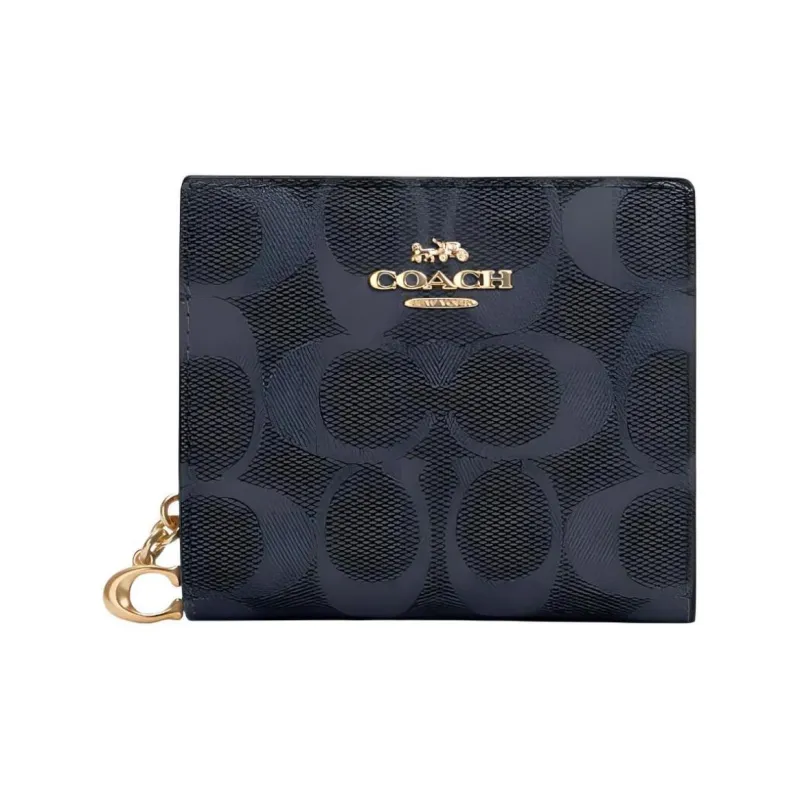COACH Snap Wallet Coated Canvas And Smooth Leather Card Holder Wallet Unisex Denim Blue-0