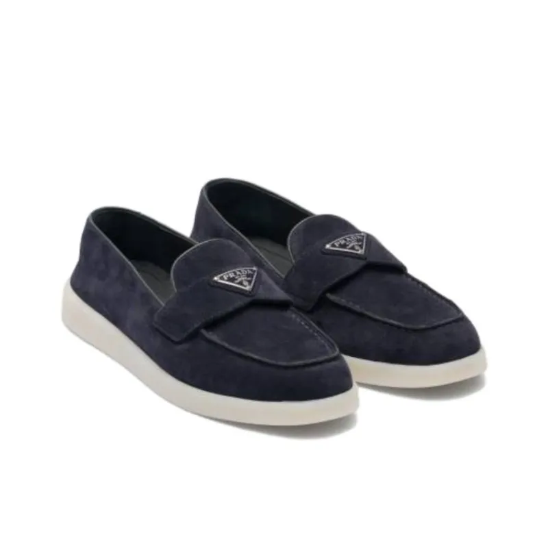 PRADA Enamel Triangle-logo Leather Loafers-2