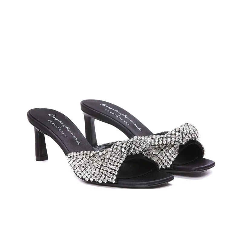 SERGIO ROSSI Abrasion Resistant Slide Slippers 6cm Women's Black-3