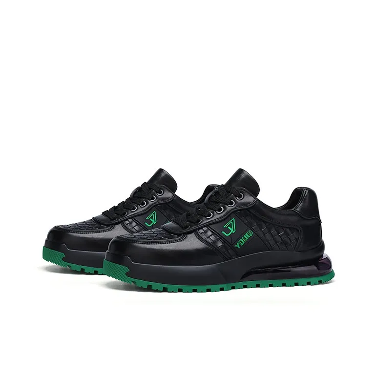 U7 Breathable Wear Resistant Cushioning Height Increasing Mid Top Skateboard Shoes Men's Black Green-2