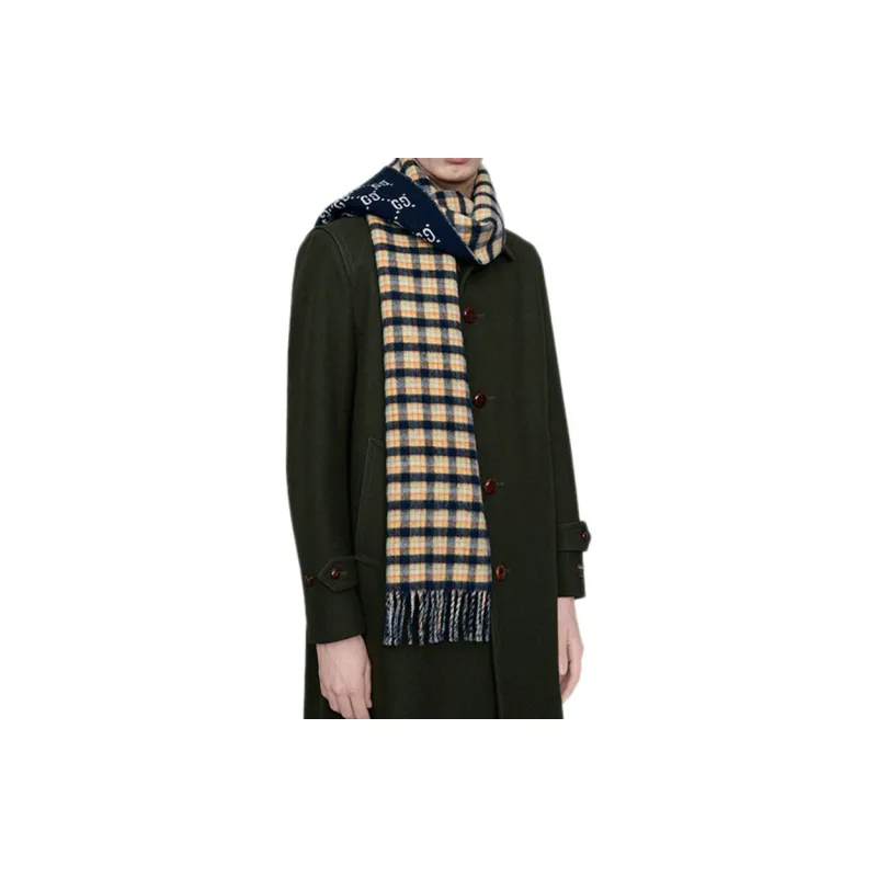 GUCCI Wool Knit Scarves Unisex Black-6