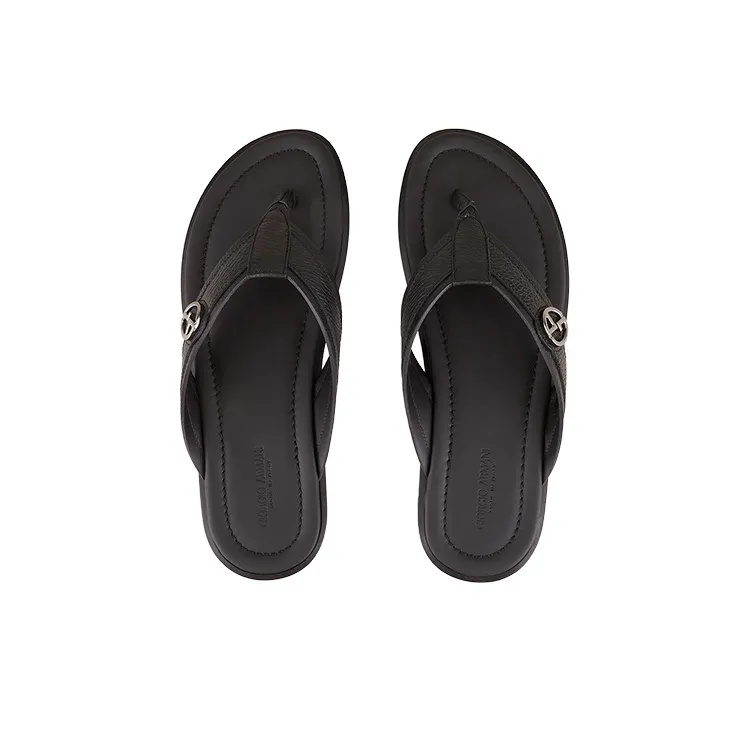 GIORGIO ARMANI Logo-plaque Leather Flip Flops-4