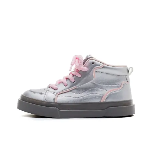 WARRIOR Skateboard Shoes Women's High-Top Silver Pink