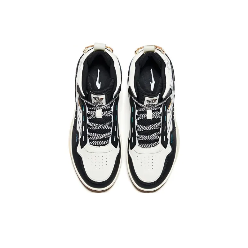 Erke Non slip Lightweight High Top Skateboard Shoes Men's Black White-2