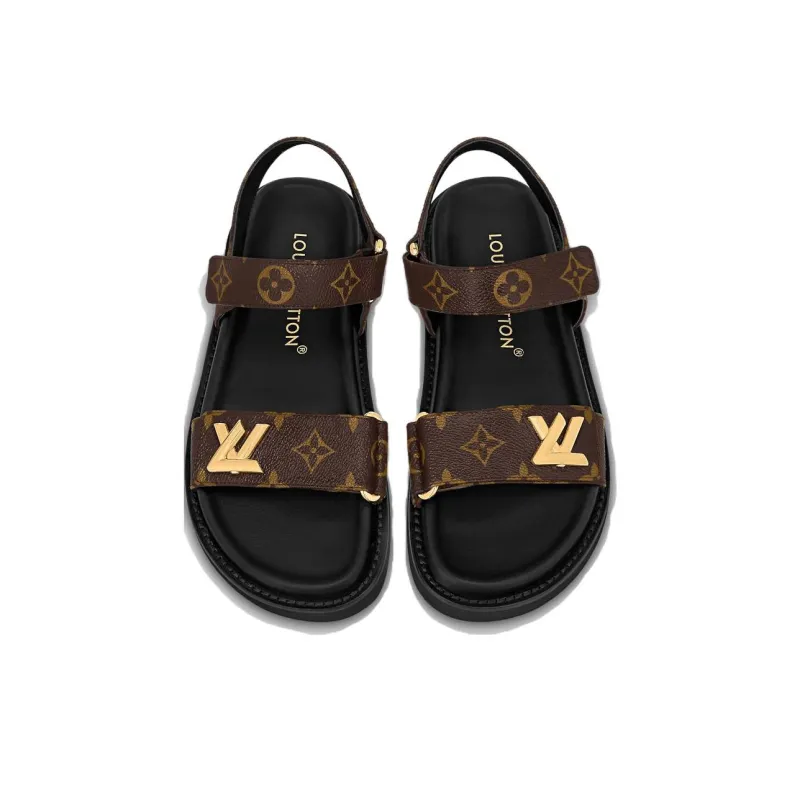 LOUIS VUITTON Sunset Painted Series One Strap Sandals Women's Brown-4