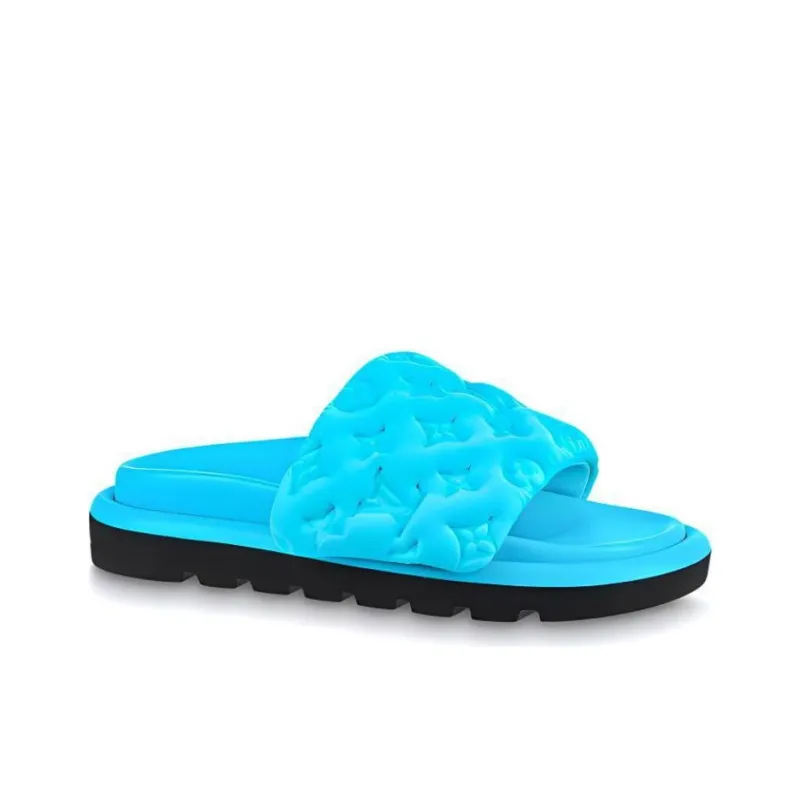 LOUIS VUITTON Pool Pillow Comfort Quiet Slide Slippers Women's Blue-1