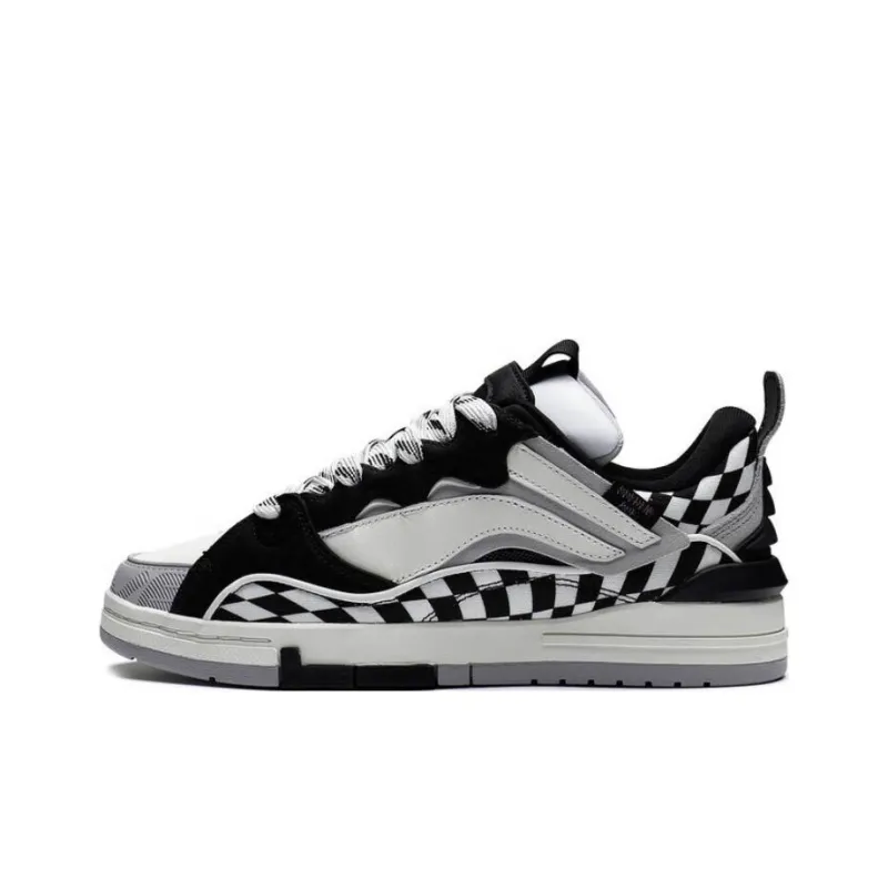 LiNing Wave Golden Anti Slip Wear Resistant Low Top Skateboard Shoes Men's Black White-0