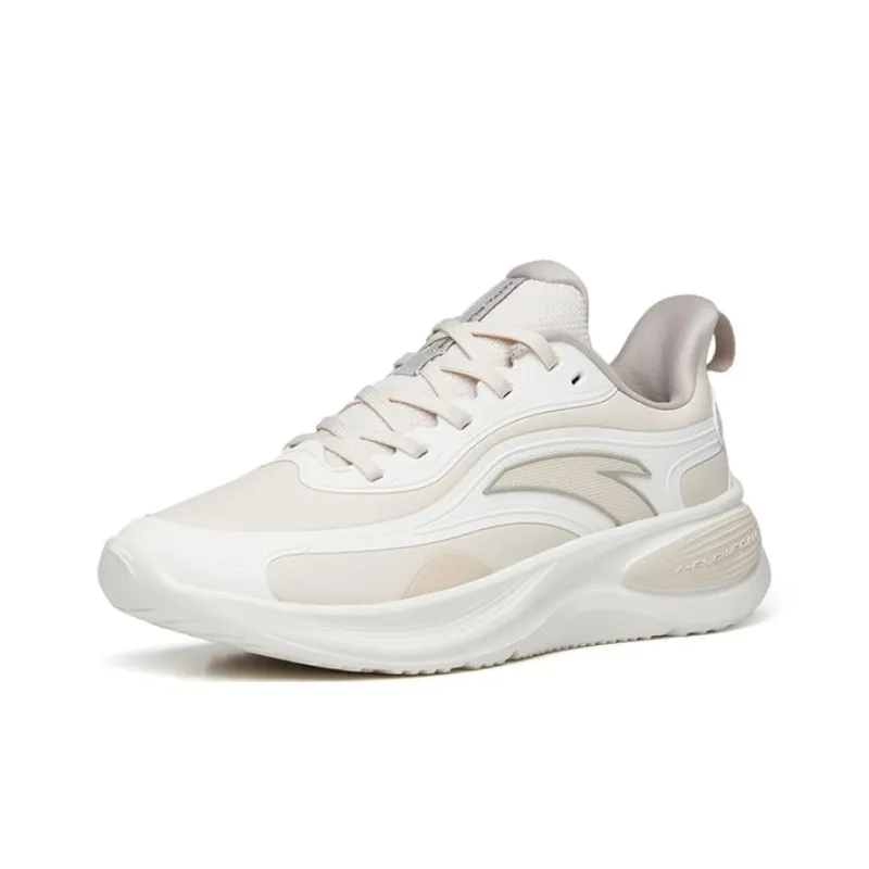 Anta Leather Upper Cushioning, Slip Resistant, And Abrasion Resistant Low Top Running Shoes Women's White-1