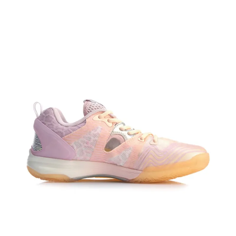 LiNing Cushioning Anti Slip Wear Resistant Breathable Support Rebound Low Top Badminton Shoes Women's Neon Orange Pink-1