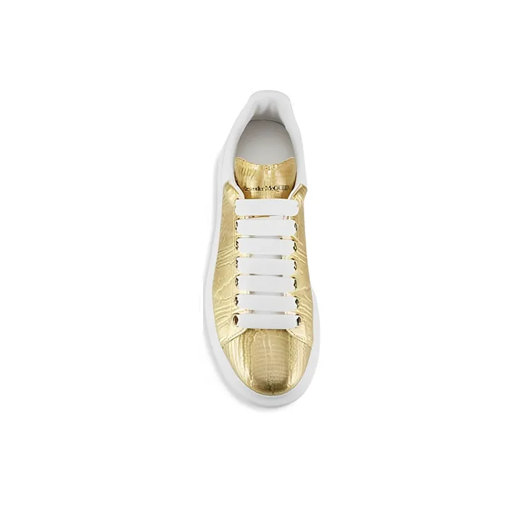 Alexander McQueen Low-Top Skateboard Shoes Women's Gold White-3