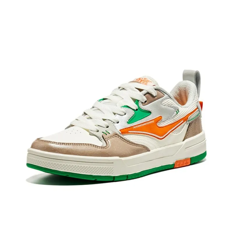 Erke Anti Slip Wear Resistant Low Top Skateboard Shoes Men's White Green-1