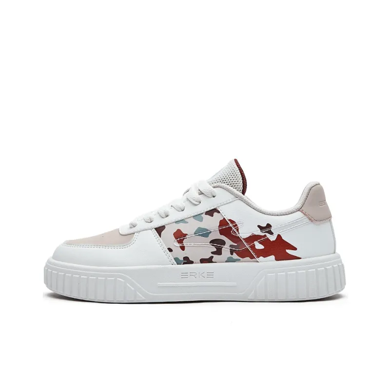Erke Falling Flowers Low Top Skateboard Shoes Women's White Red-0