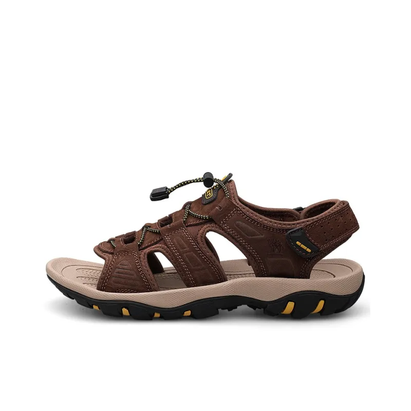 LAORENTOU Beach Sandals Men Black/Dark Brown/Khaki-4