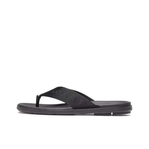 PRADA Nylon Tape Thong Sandals Black Leather Men's