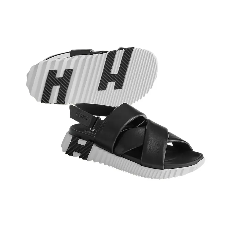 HERMES Electric Beach Sandals Women's Black White-4