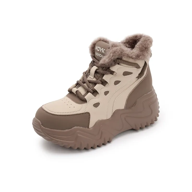 NRDROFFICIAL Chunky Sneakers Women's High Top Apricot, Coffee-2
