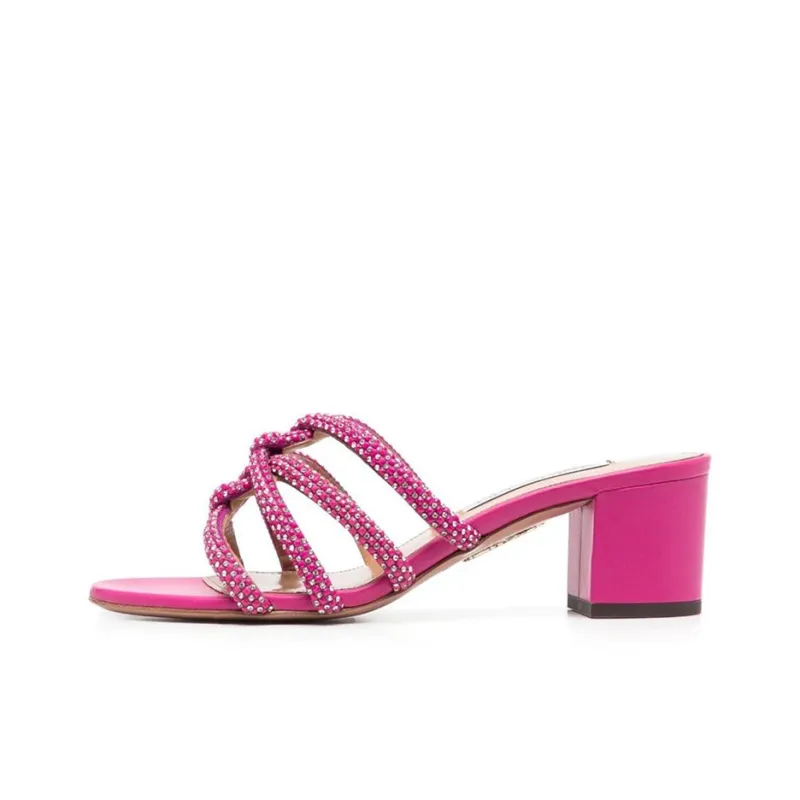 AQUAZZURA Crystal-embellished Leather Mules-0