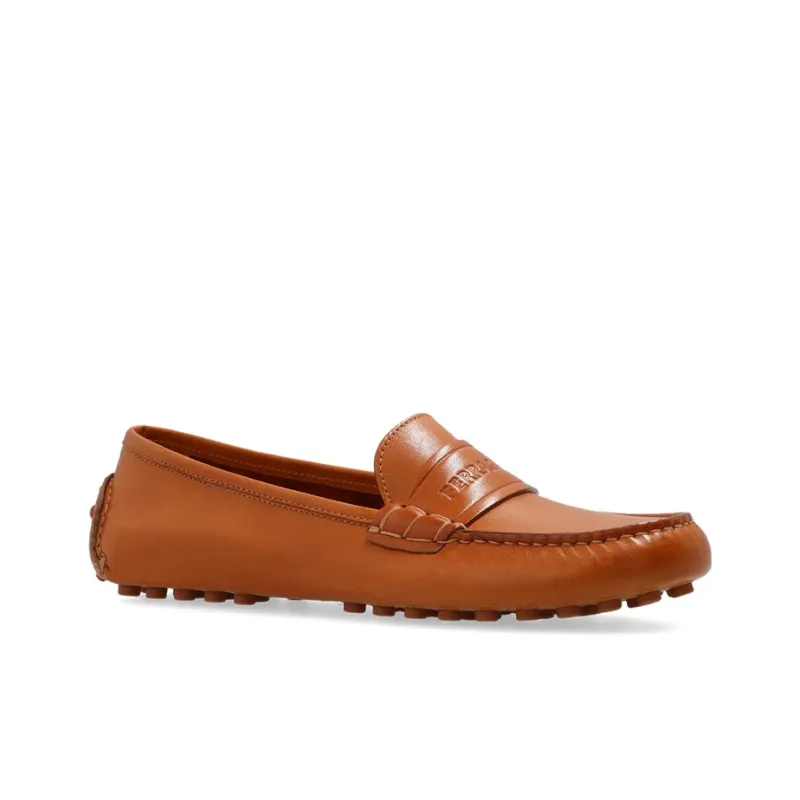 FERRAGAMO Driver Logo-debossed Leather Loafers-2