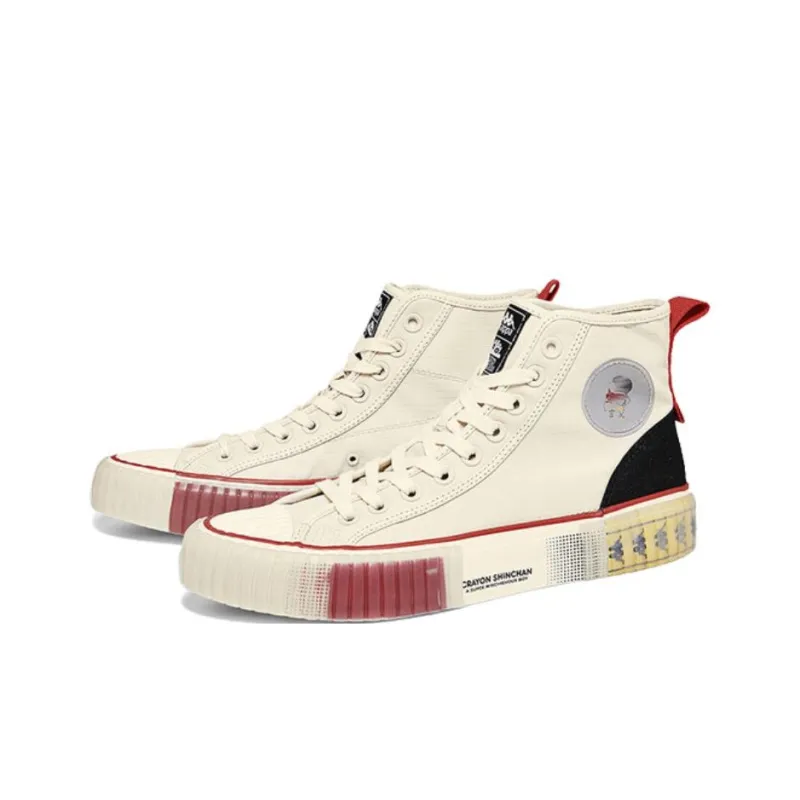 SHINCHAN x Kappa Anti Slip Wear Resistant High Top Skateboard Shoes Unisex White Red-2
