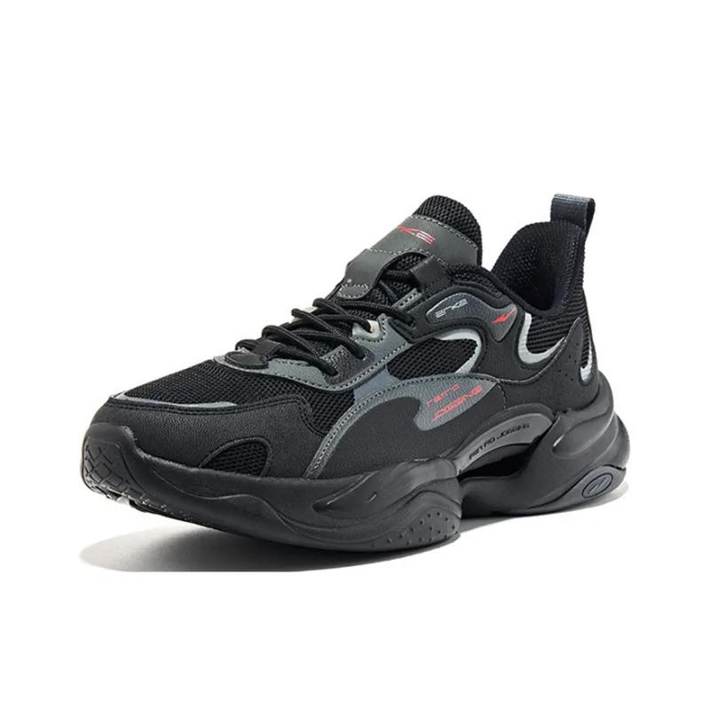Erke Cushioning Anti Slip And Wear Resistant Low Top Running Shoes Men's Black-1