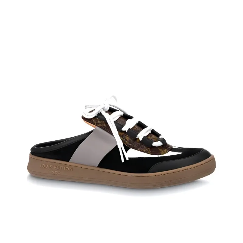 LOUIS VUITTON Lous Odor Resistant Slide Slippers Women's Black Gray Brown-1