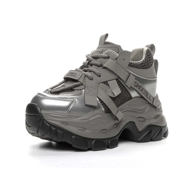 Shangjinni Slip Resistant Lightweight Height Increasing Mid Top Chunky Sneakers Women's-12
