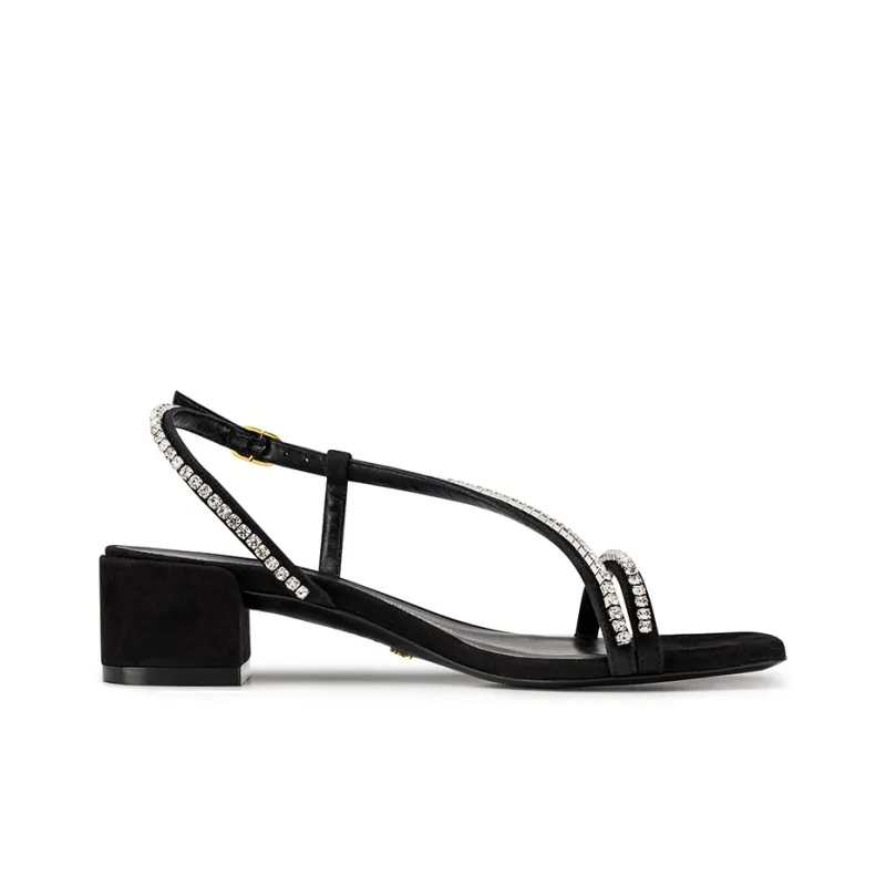 Stuart Weitzman/SW Soiree Crystal 35 Strap Sandals Women's Black-1