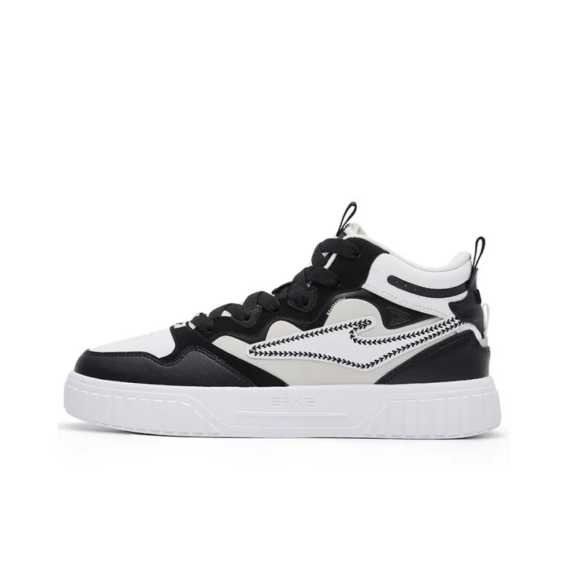 Erke Dots Wear resistant And Lightweight Mid Top Skateboard Shoes Men's Black White-0