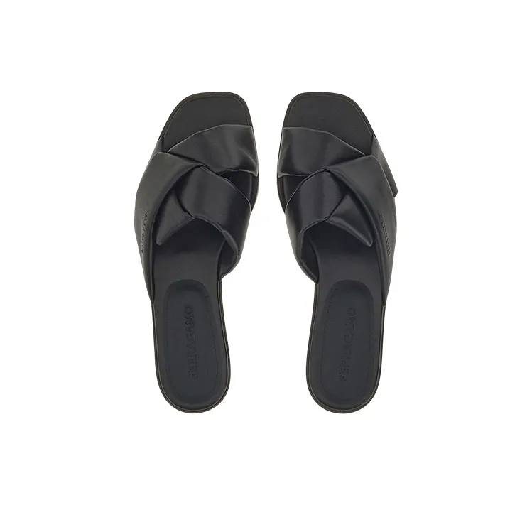 FERRAGAMO Knot-detail Leather Slides-3