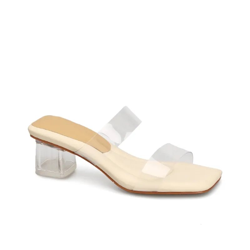 Naiyee Slide Slippers Women's Ecru Low Heel/Apricot Low Heel/Ecru High Heel/Apricot High Heel-1
