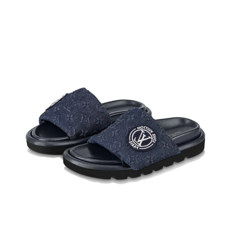 LOUIS VUITTON Slip Resistant Slide Slippers Women's Blue-2