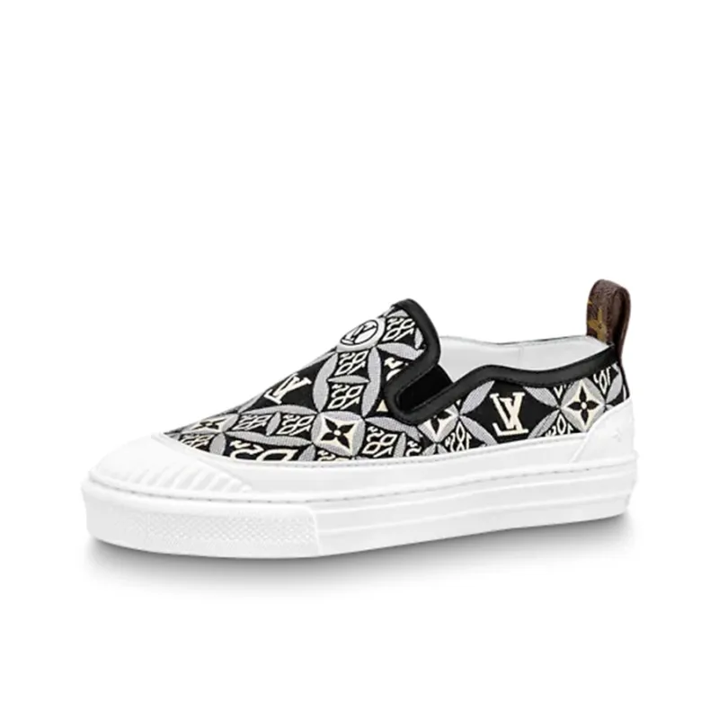 LOUIS VUITTON Playtime Slip On Shoes 'Black White Monogram' Women's-0