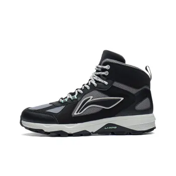 LiNing Slip Resistant, Abrasion Resistant, Reflective High Top Running Shoes Men's Black Gray
