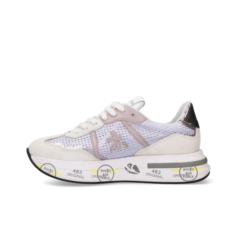 PREMIATA Cushioning Breathable Low-Top Casual Shoes Women's Gray White Pink-0