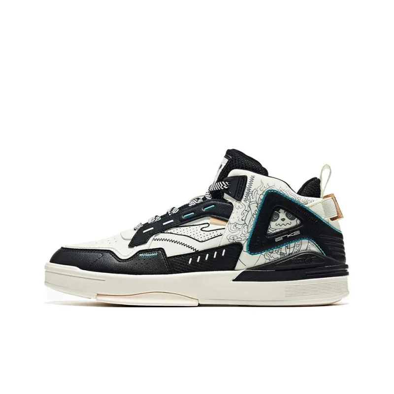 Erke Non slip Lightweight High Top Skateboard Shoes Men's Black White-0