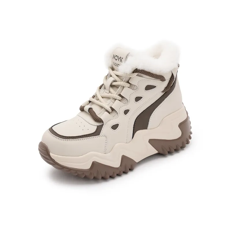 NRDROFFICIAL Chunky Sneakers Women's High Top Apricot, Coffee-1
