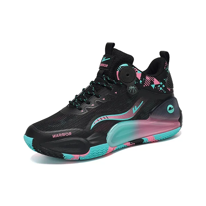 Warrior Mid Top Vintage Basketball Shoes Unisex Black Rose Red-1