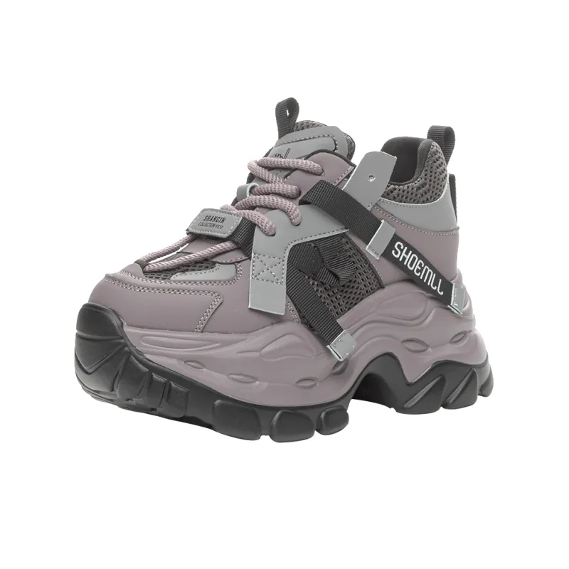 Shangjinni Slip Resistant Lightweight Height Increasing Mid Top Chunky Sneakers Women's-6
