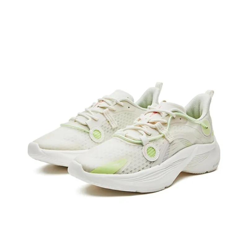 Erke Cushioning Abrasion Resistant Lightweight Rebound Low Top Running Shoes Women's White Green-1